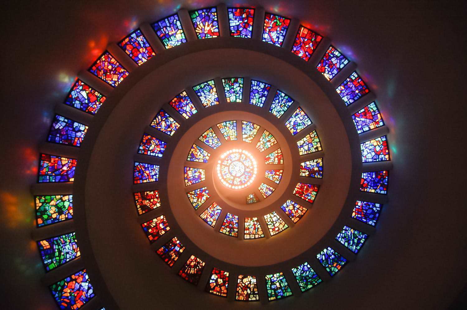 Stained glass spiral circle pattern